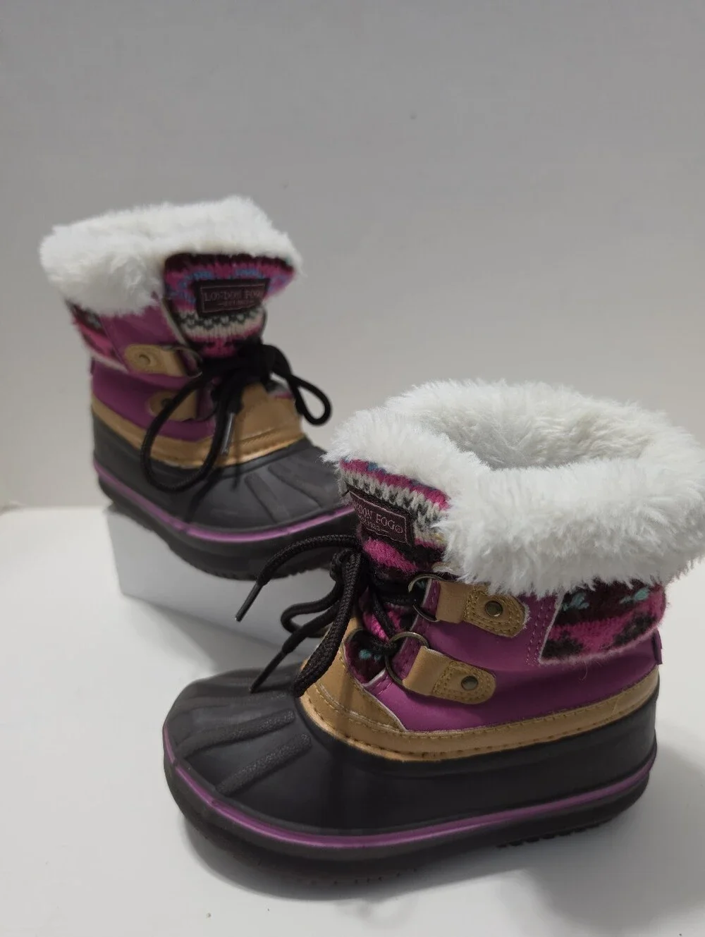 London Fog Girls Toddler Tottenham Winter Snow Brown/Fuchsia Boots Sz 8
